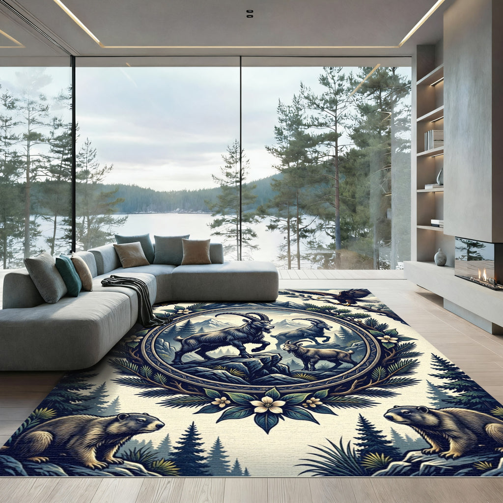 Majestic Mountain Wildlife Alpine Scenery Rug