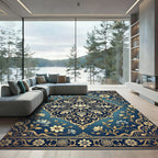 Ornate Teal Floral Inlay Rug
