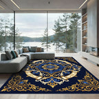 Royal Navy Blue Golden Baroque Scroll Rug