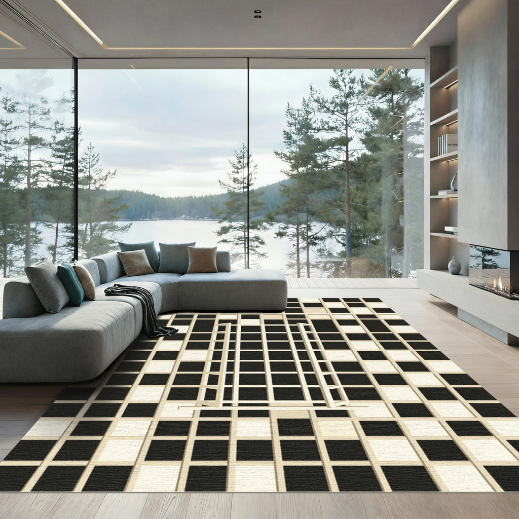 Monochromatic Square Grid Illusion Rug