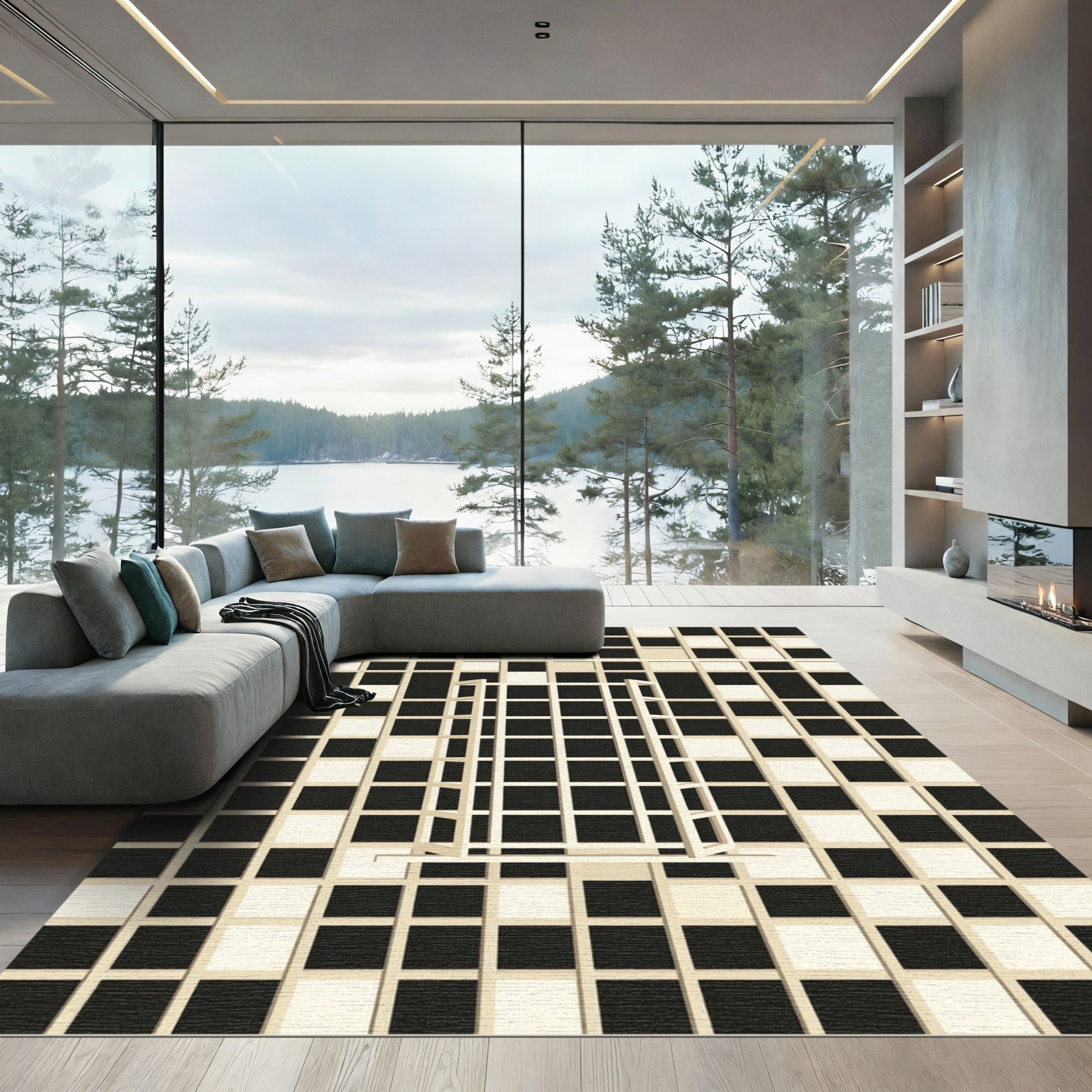 Monochromatic Square Grid Illusion Rug