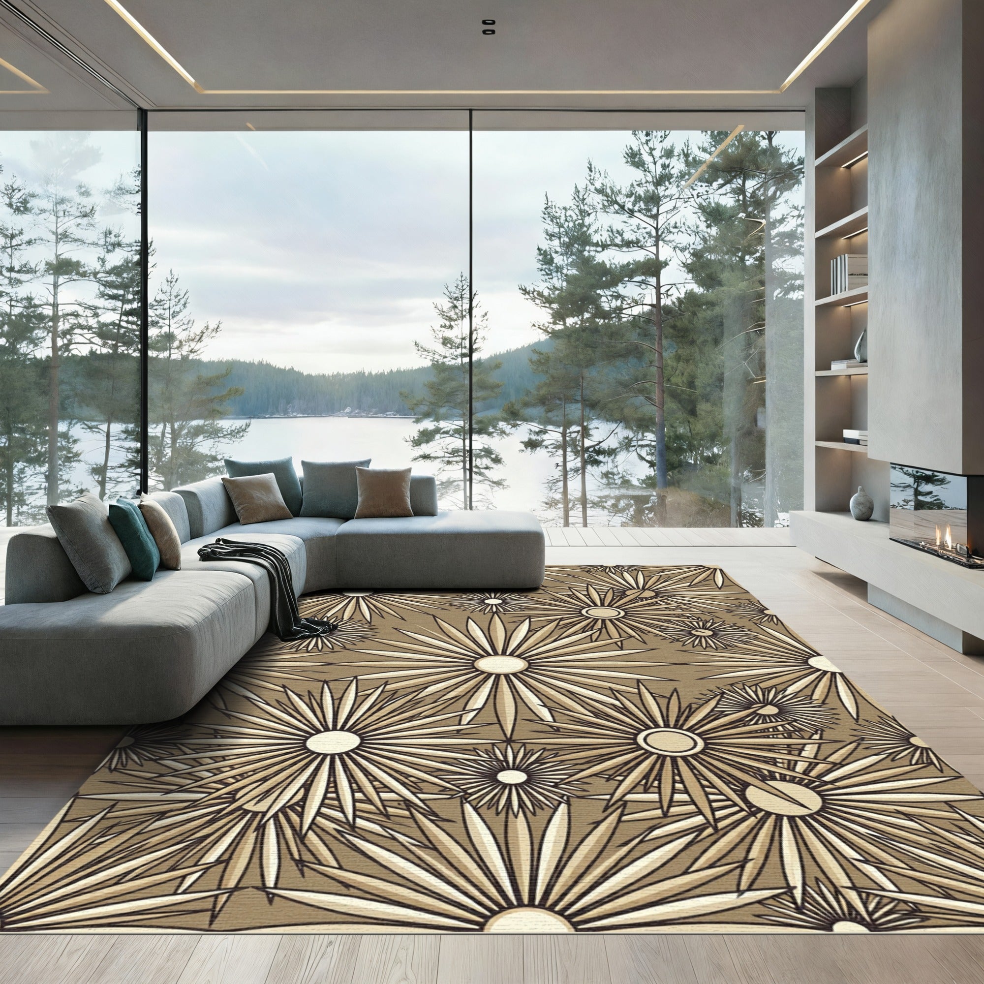 Beige Starburst Floral Medallion Rug