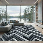 Monochrome Chevron Geometric Angular Art Rug