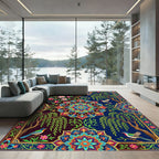 Colorful Floral Medallion Garden Birds Rug