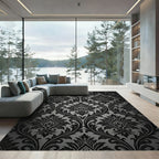 Elegant Black Damask Scroll Work Rug
