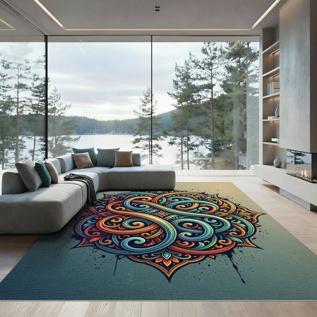 Vibrant Colorful Interlocking Swirl Medallion Rug