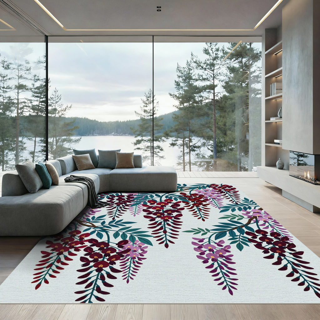 Elegant Hanging Crimson Floral Wisteria Rug
