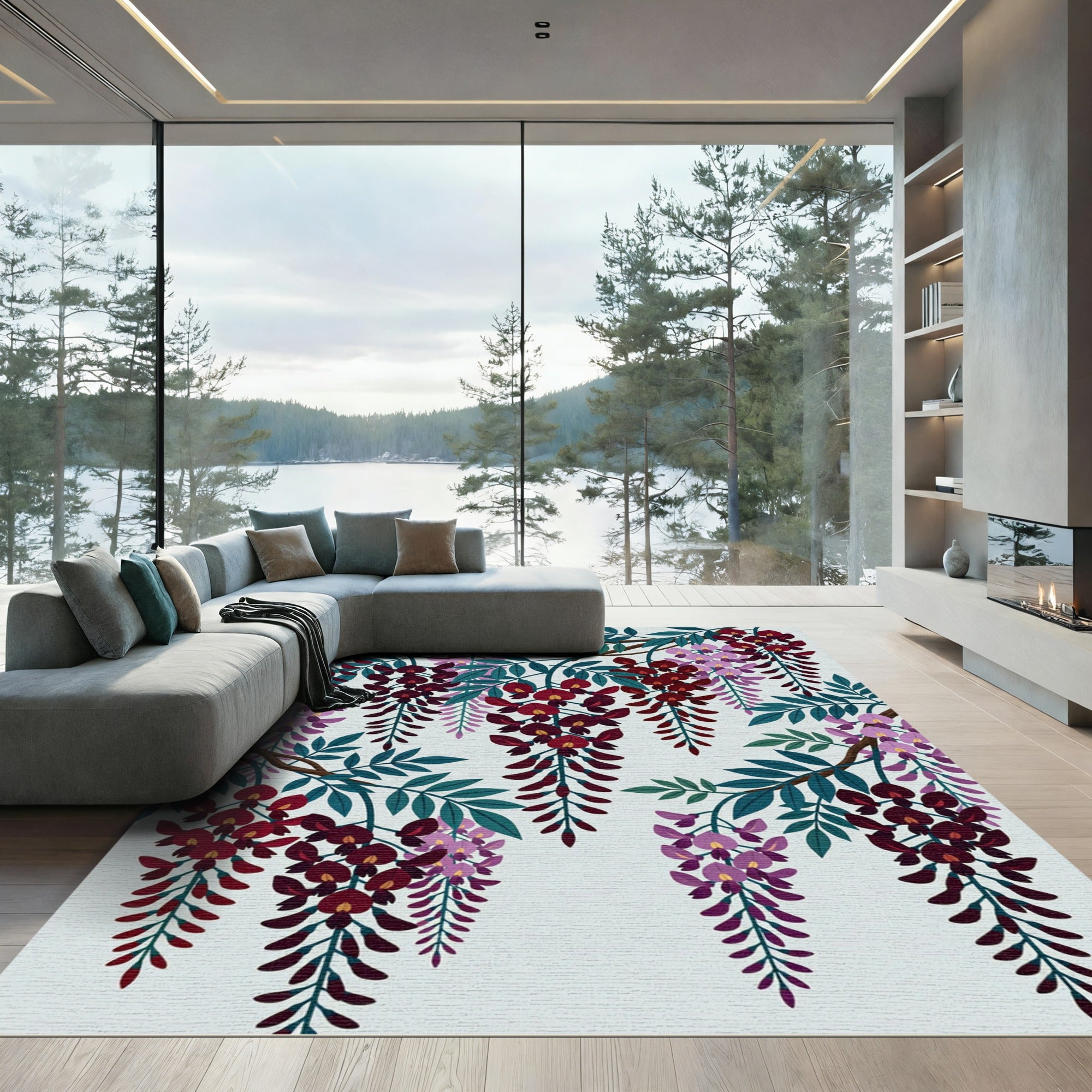 Elegant Hanging Crimson Floral Wisteria Rug