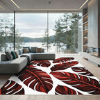 Dark Red Tropical Leaf Arrangement Rug