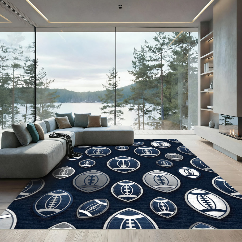 Elegant Navy White Football Grid Rug