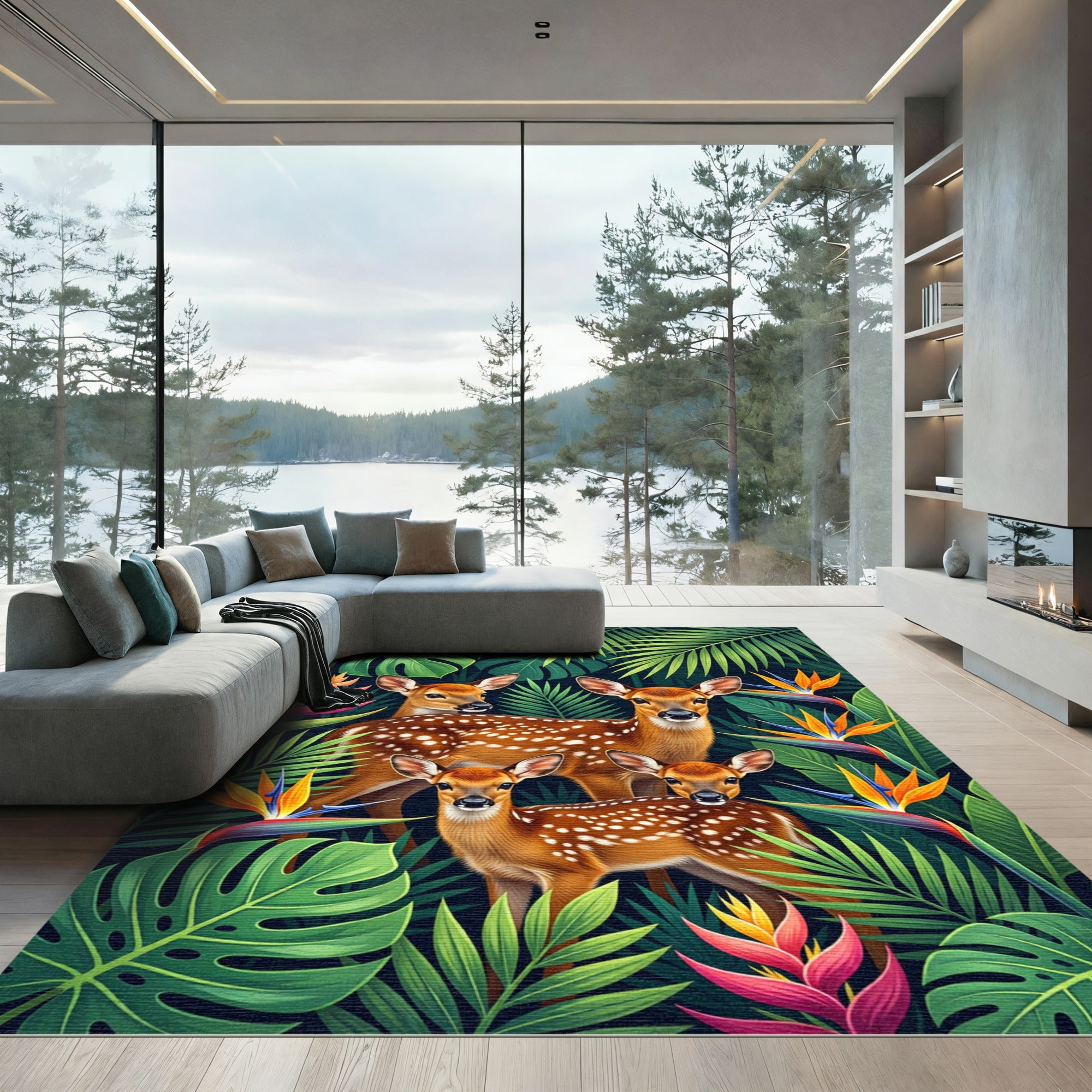 Lush Fawn and Tropical Foliage Rug