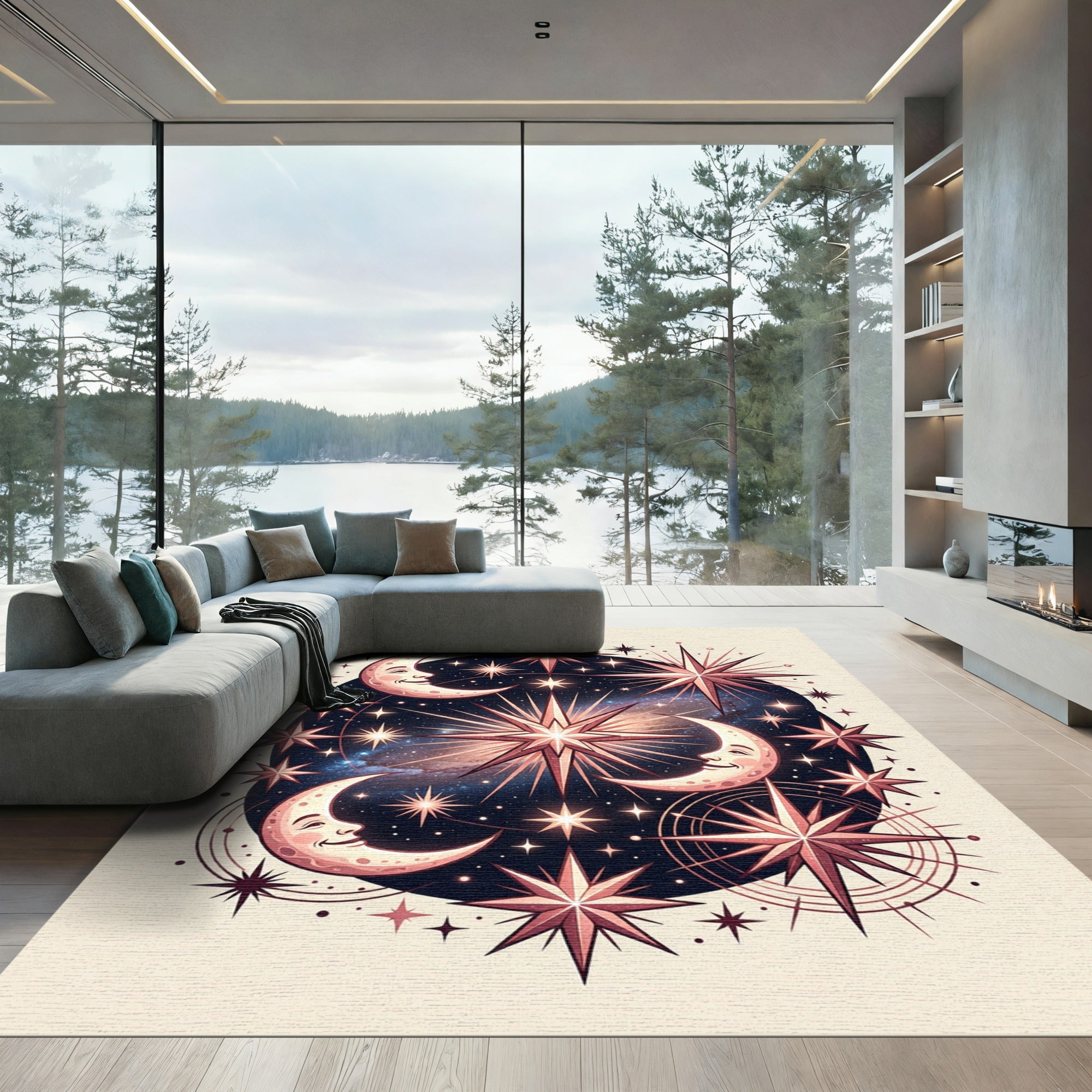 Celestial Crescent Moon Starry Night Rug