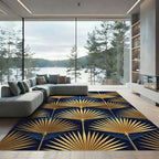 Art Deco Gold Palm Leaf Navy Rug
