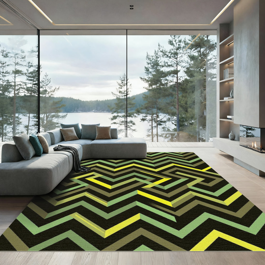 Modern Isometric Green Zigzag Geometric Rug