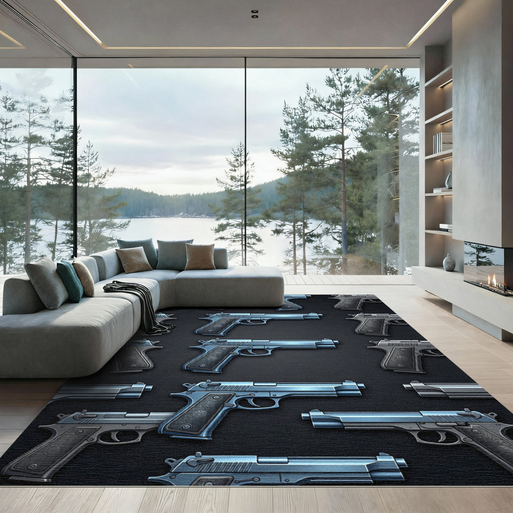 Metallic Blue Handgun Isometric Repeat Rug