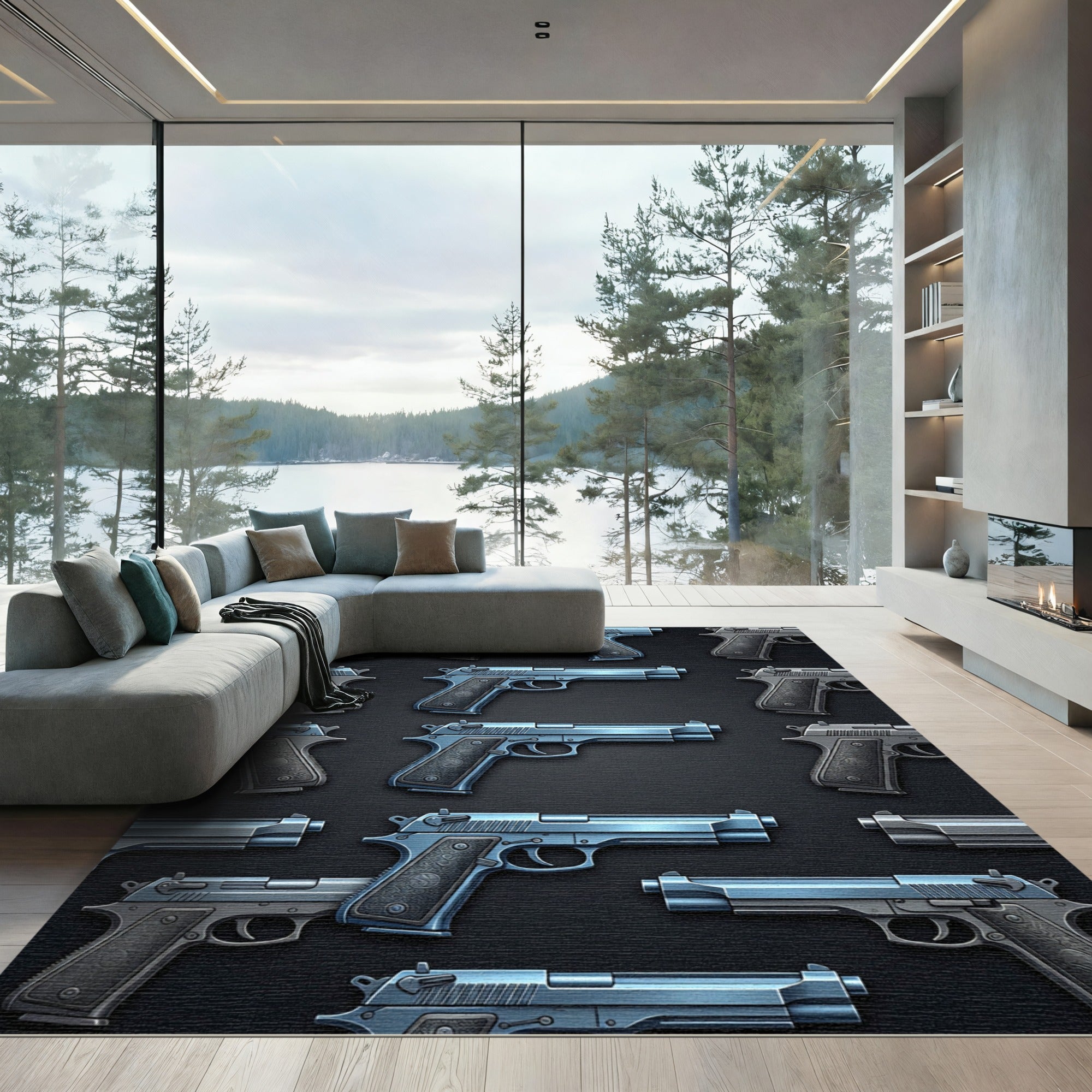 Metallic Blue Handgun Isometric Repeat Rug