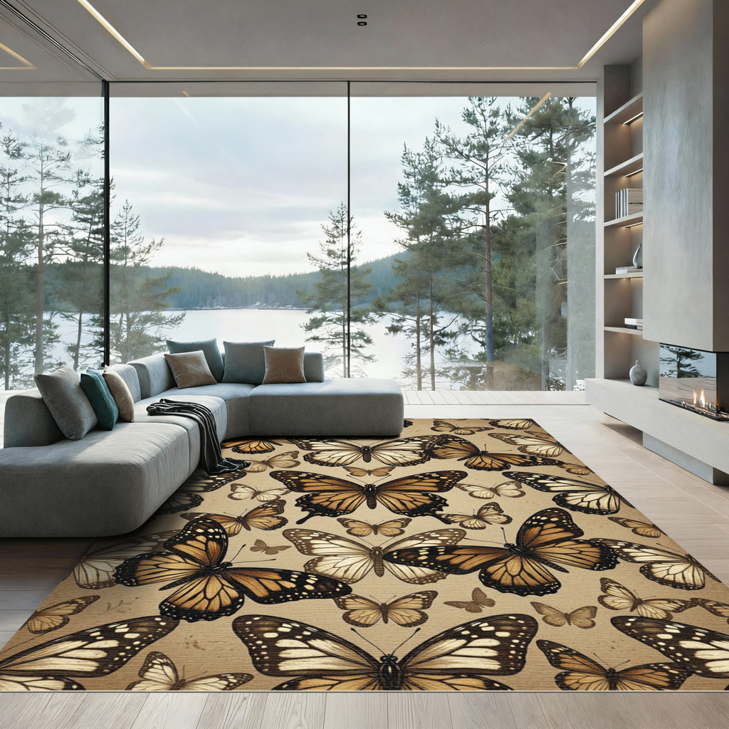 Sepia Tone Botanical Butterfly Collage Rug