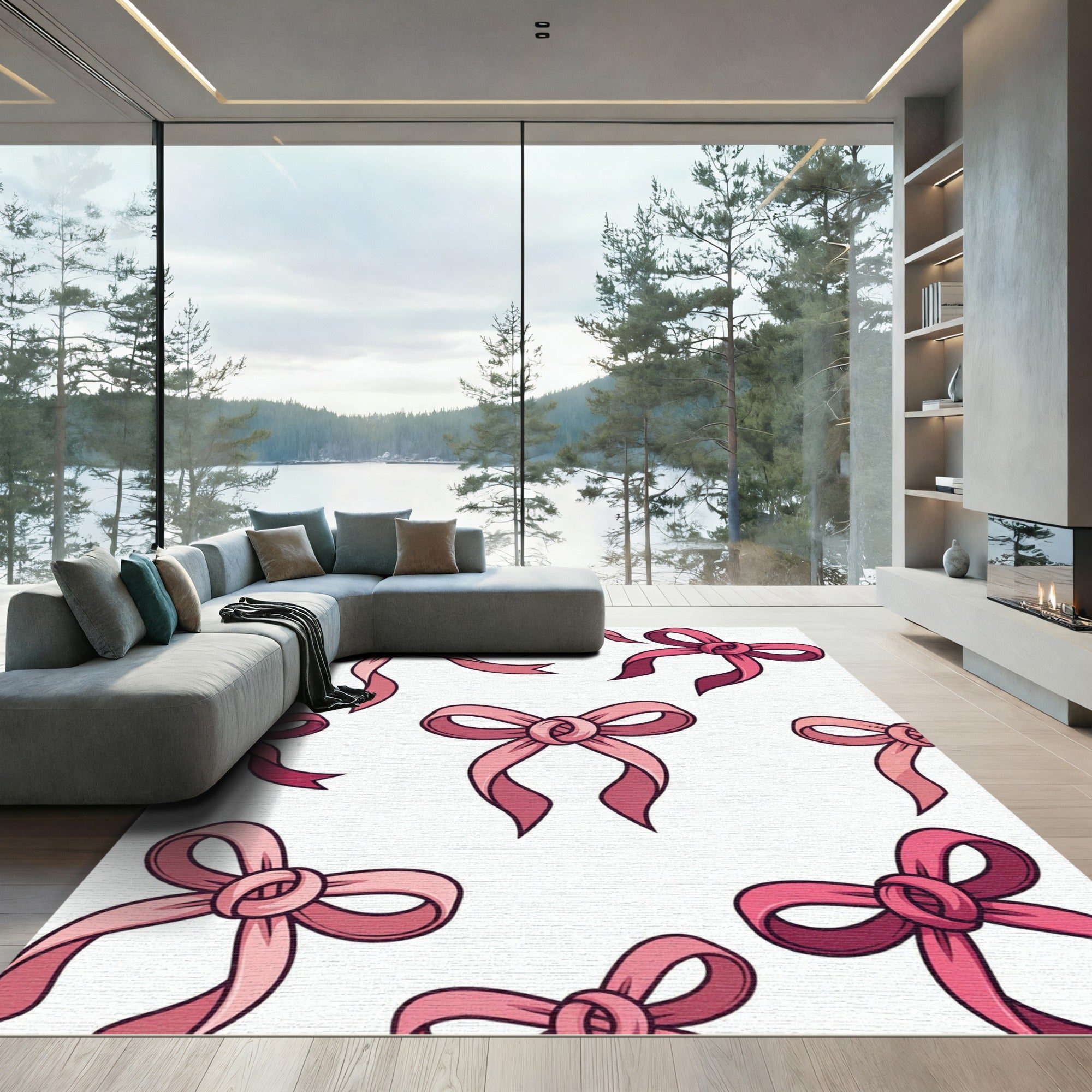 Sweet Pink Bow Ribbon Repeat Rug
