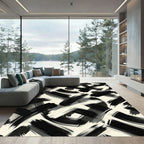 Bold Black and White Abstract Brushstroke Rug