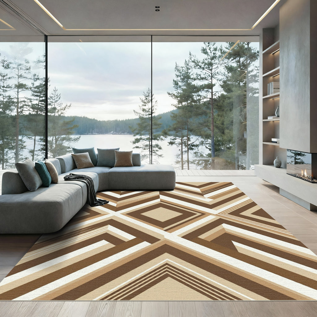 Modern Brown Geometric Chevron Diamond Rug