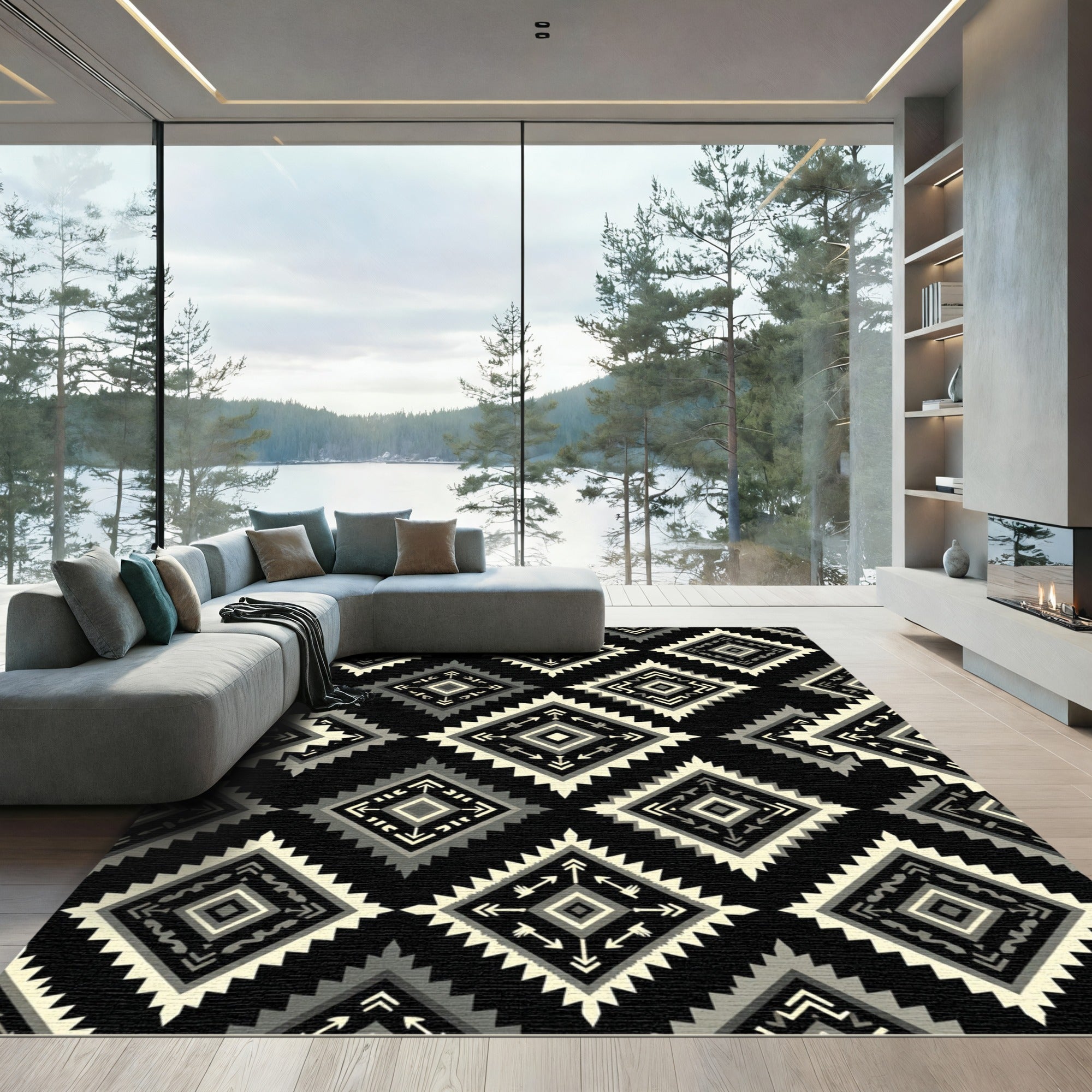 Monochromatic Tribal Diamond Native Rug