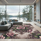 Vintage Dusty Rose Floral Filigree Medallion Rug