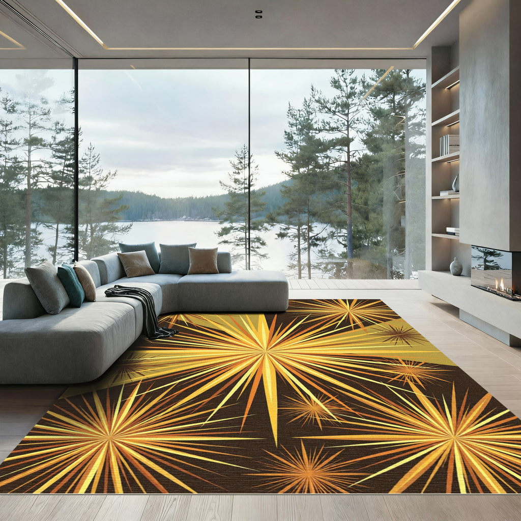 Radiant Golden Sunburst Geometric Star Rug