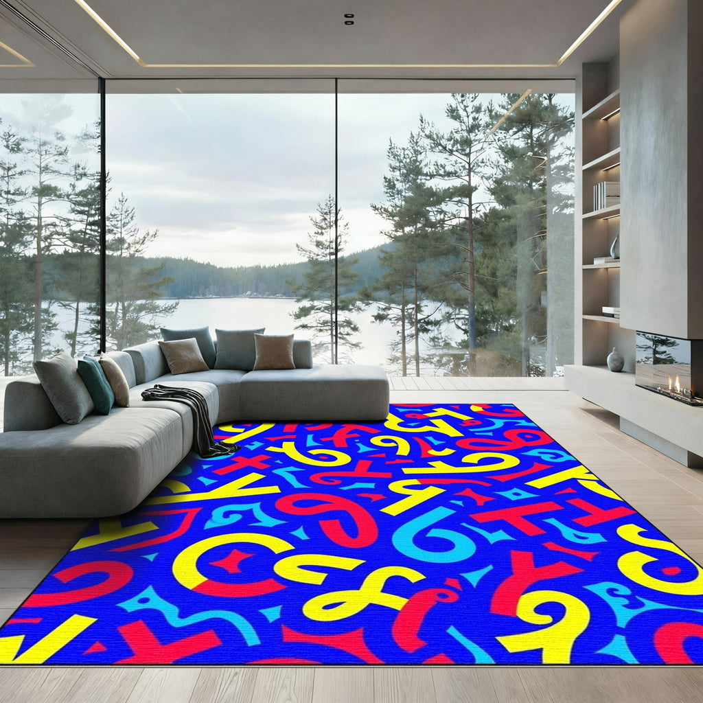 Bold Red Yellow Blue Abstract Shapes Rug