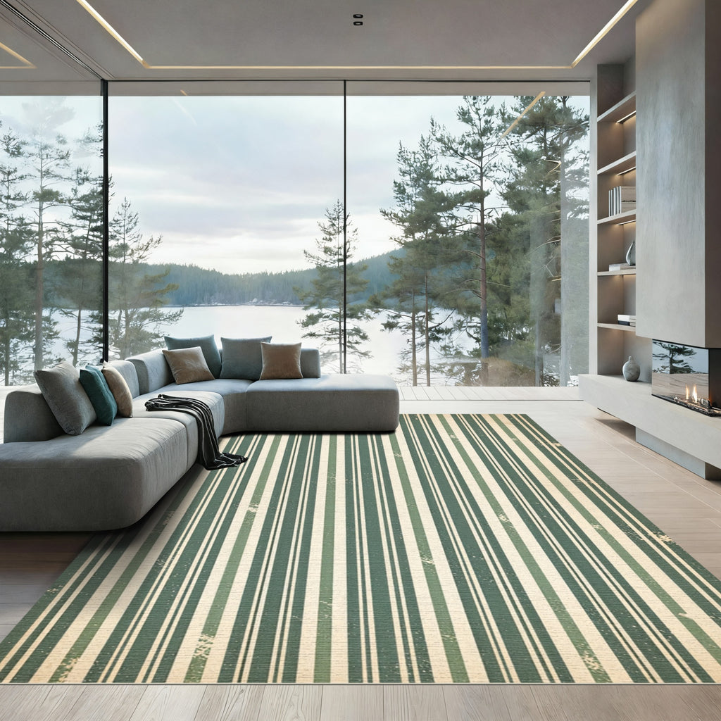 Vintage Sage Vertical Stripe Texture Rug