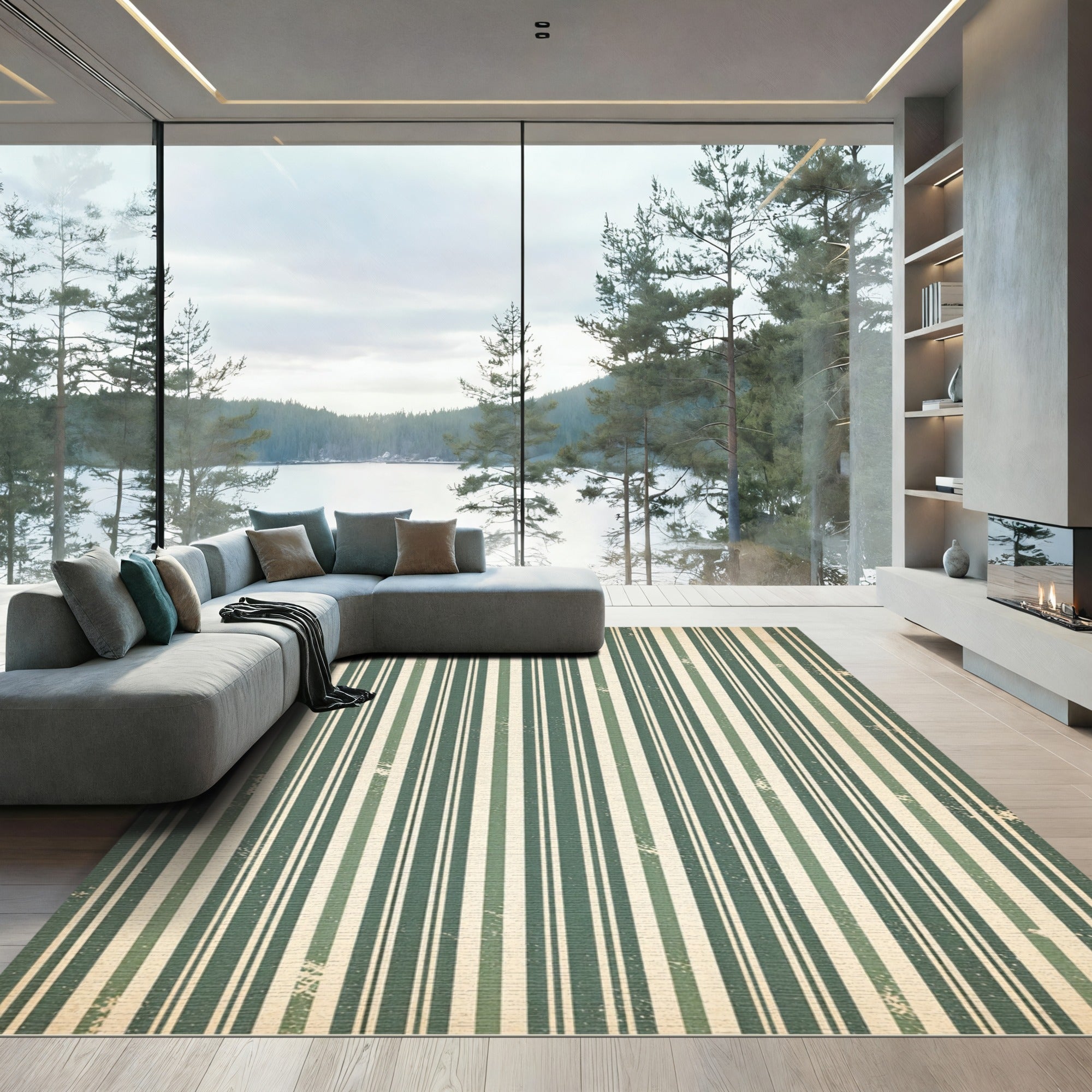 Vintage Sage Vertical Stripe Texture Rug