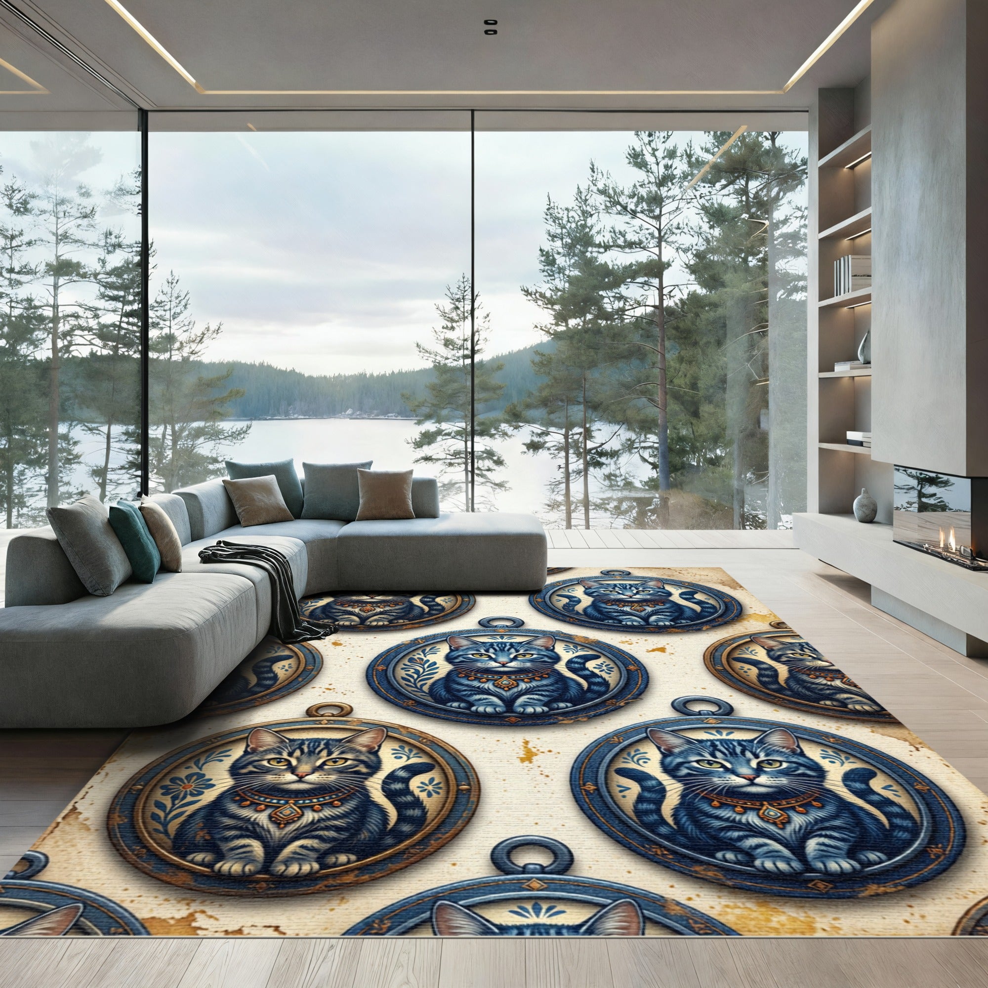 Blue Cat Medallion Antique Portrait Rug