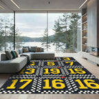 Yellow Racing Numbers Checkerboard Grid Rug