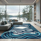 Blue Rope Ocean Wave Abstract Rug