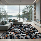 Industrial Gears Rust Metallic Mechanical Art Rug