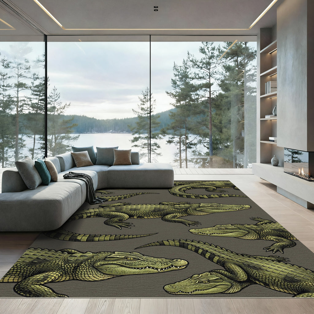 Olive Green Alligator Animal Reptile Rug