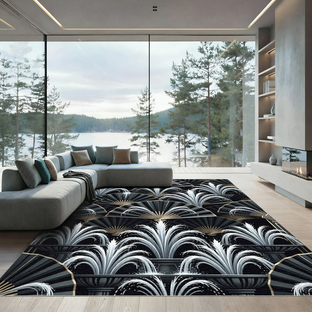 Art Deco Fountain and Fan Wallpaper Rug