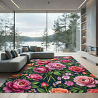 Lush Pink Rose Peony Botanical Bouquet Rug