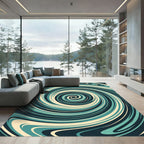 Abstract Teal and Cream Swirl Vortex Rug
