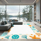 Coastal Orange Starfish Teal Sand Dollar Rug