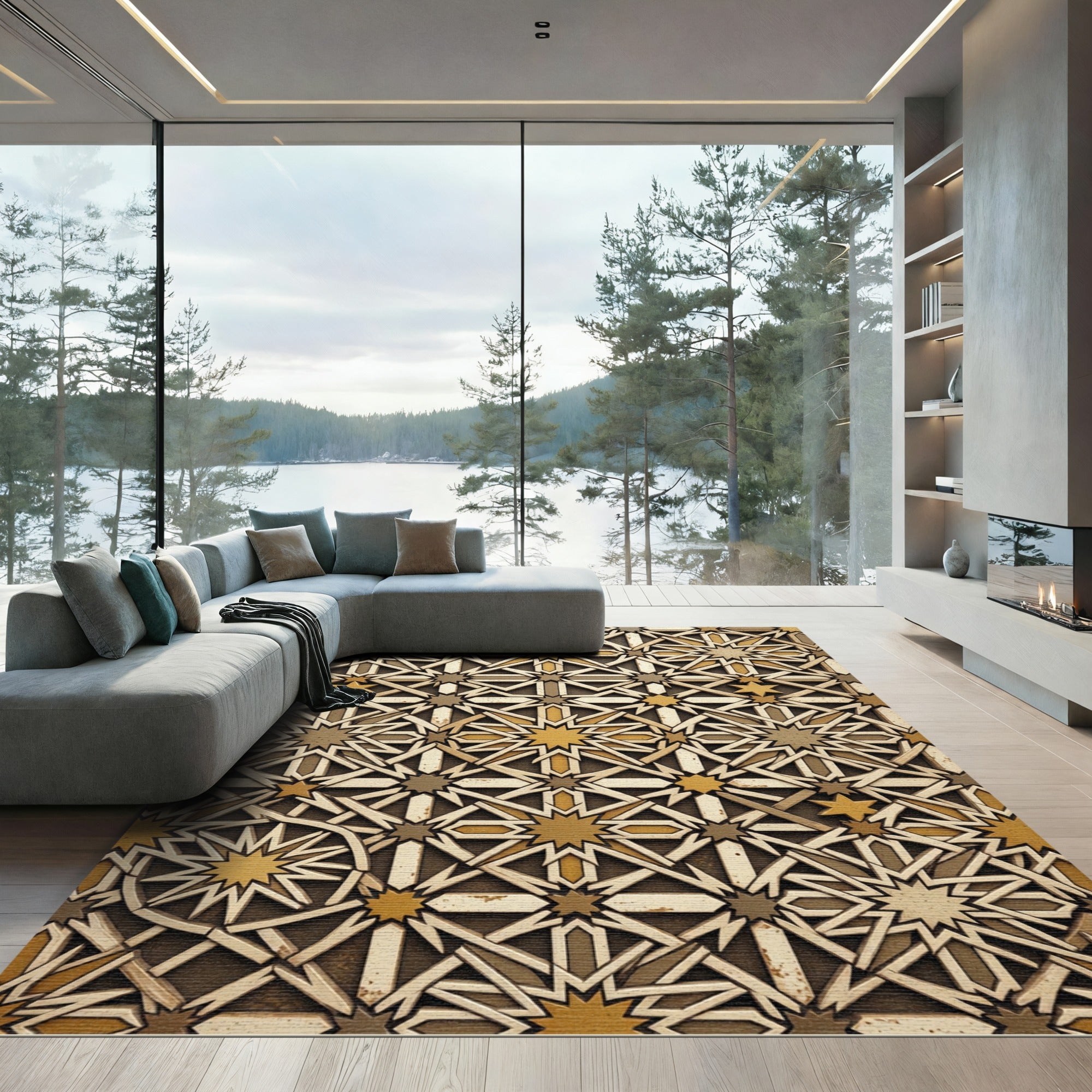 Interlocking Star Geometric Harmony Rug