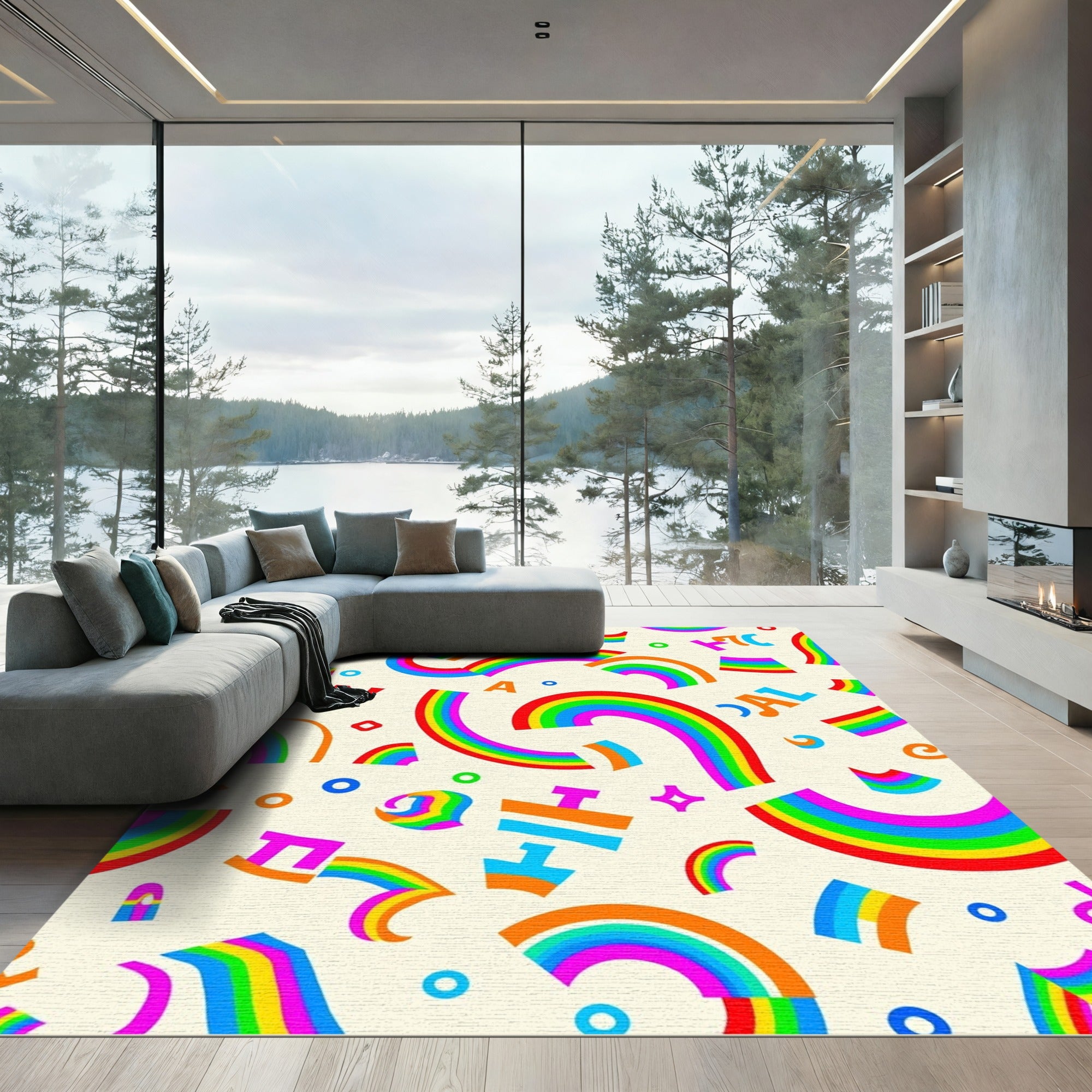 Vibrant Rainbow Arch Shapes Accents Rug