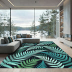 Lush Teal Tropical Fern Botanical Rug