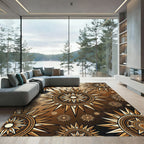 Golden Celestial Sunburst Geometric Medallion Rug