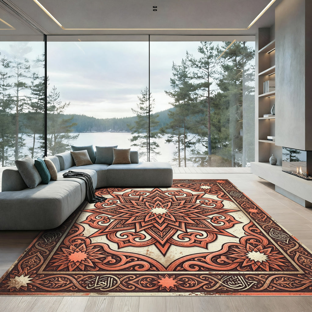 Ornate Terracotta Starburst Medallion Rug
