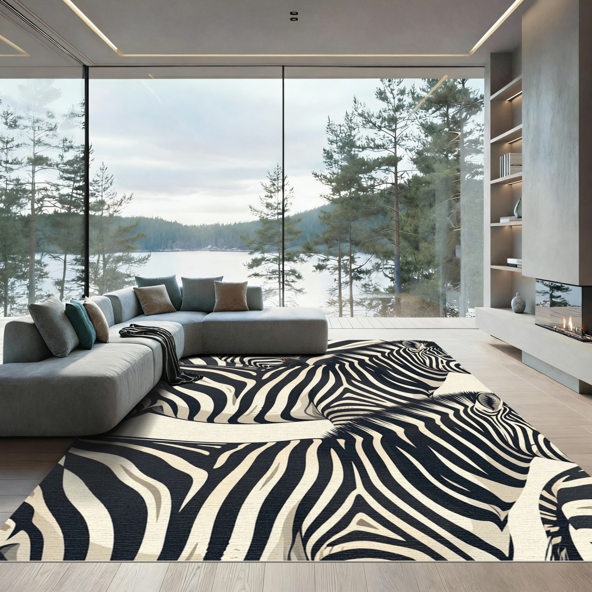 Bold Monochrome Zebra Stripe Art Rug