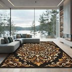 Ornate Gold Baroque Scrolling Filigree Rug