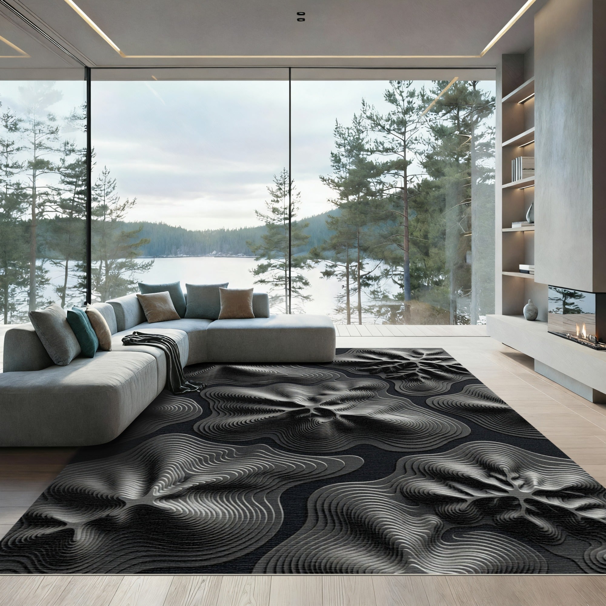 Monochromatic Abstract Contour Layers Rug