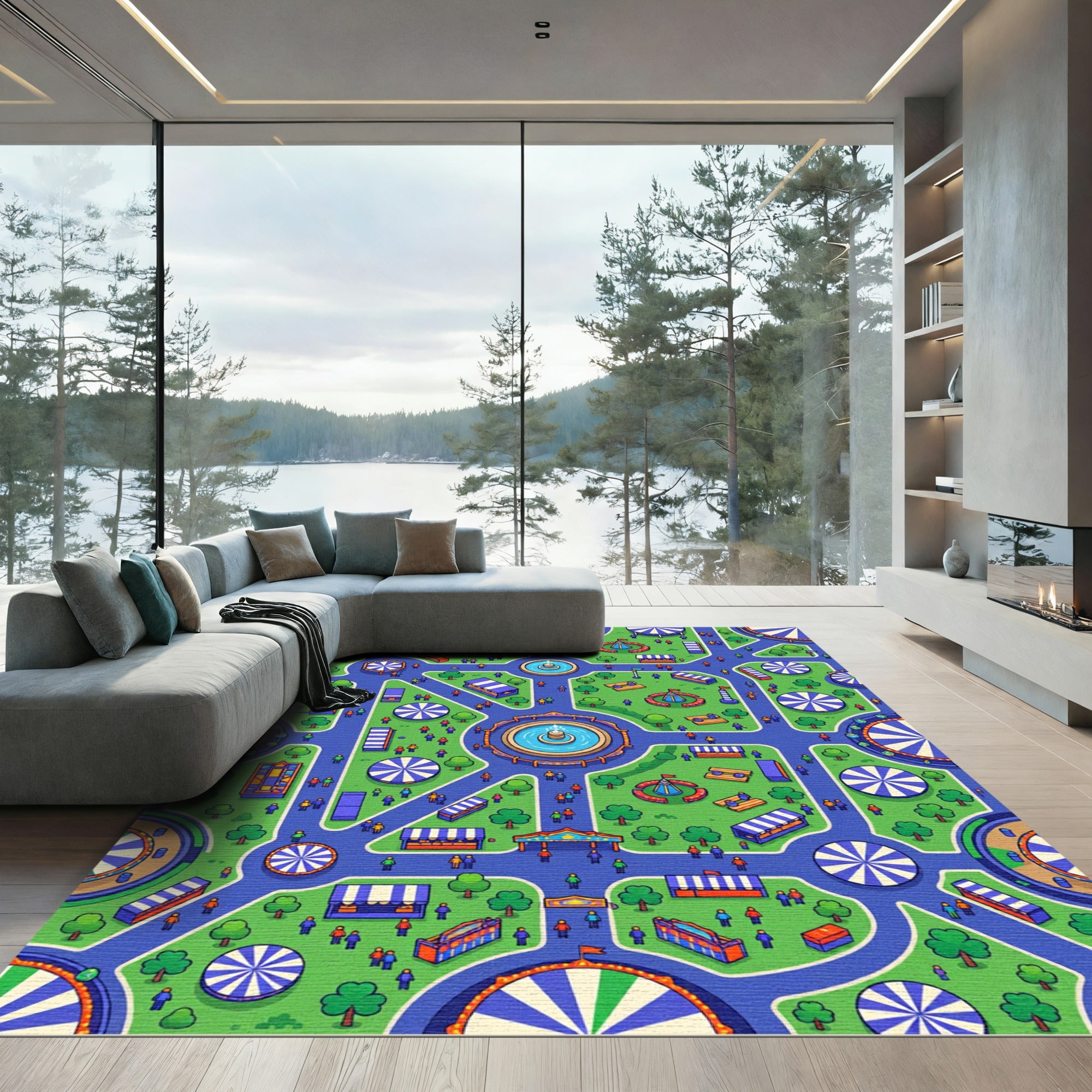 Vibrant Playful Carnival Fairground Maze Rug
