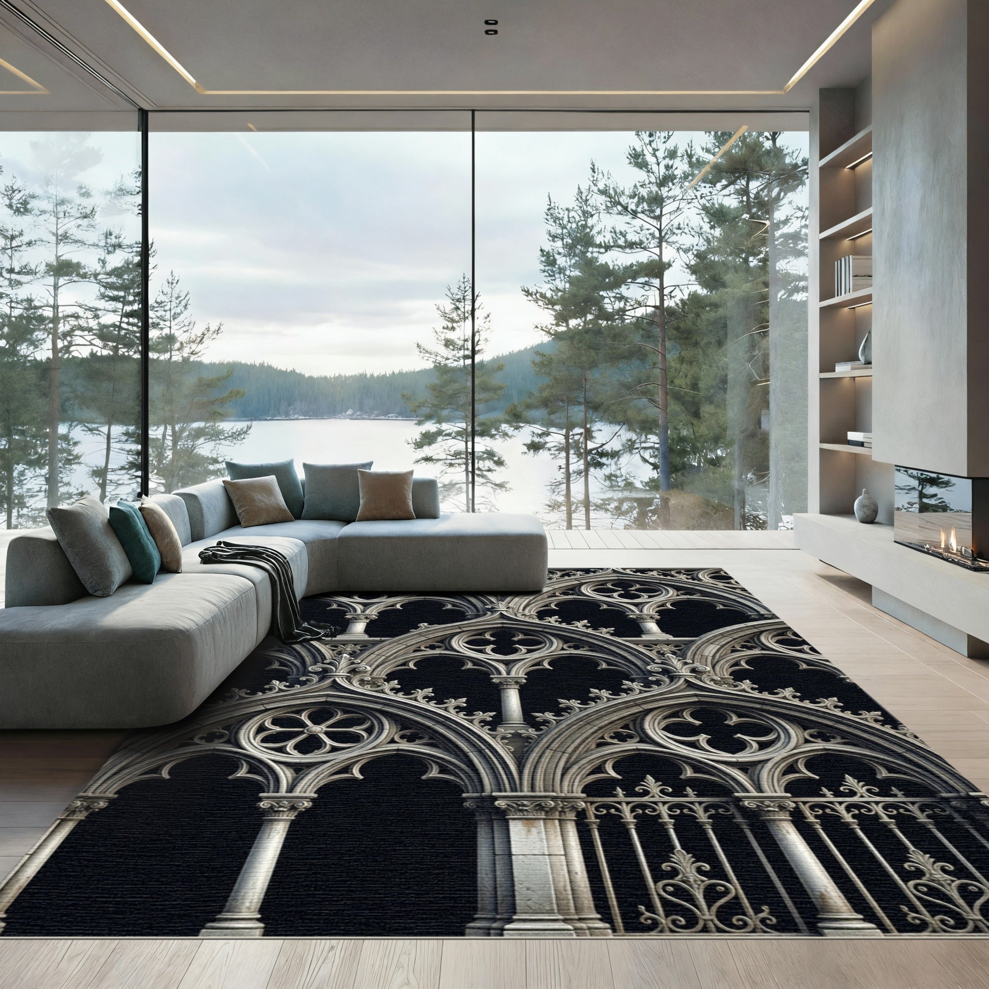 Gothic Stone Grey Architectural Arch Trellis Rug