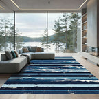 Navy Blue Striped Ocean Wave Art Rug